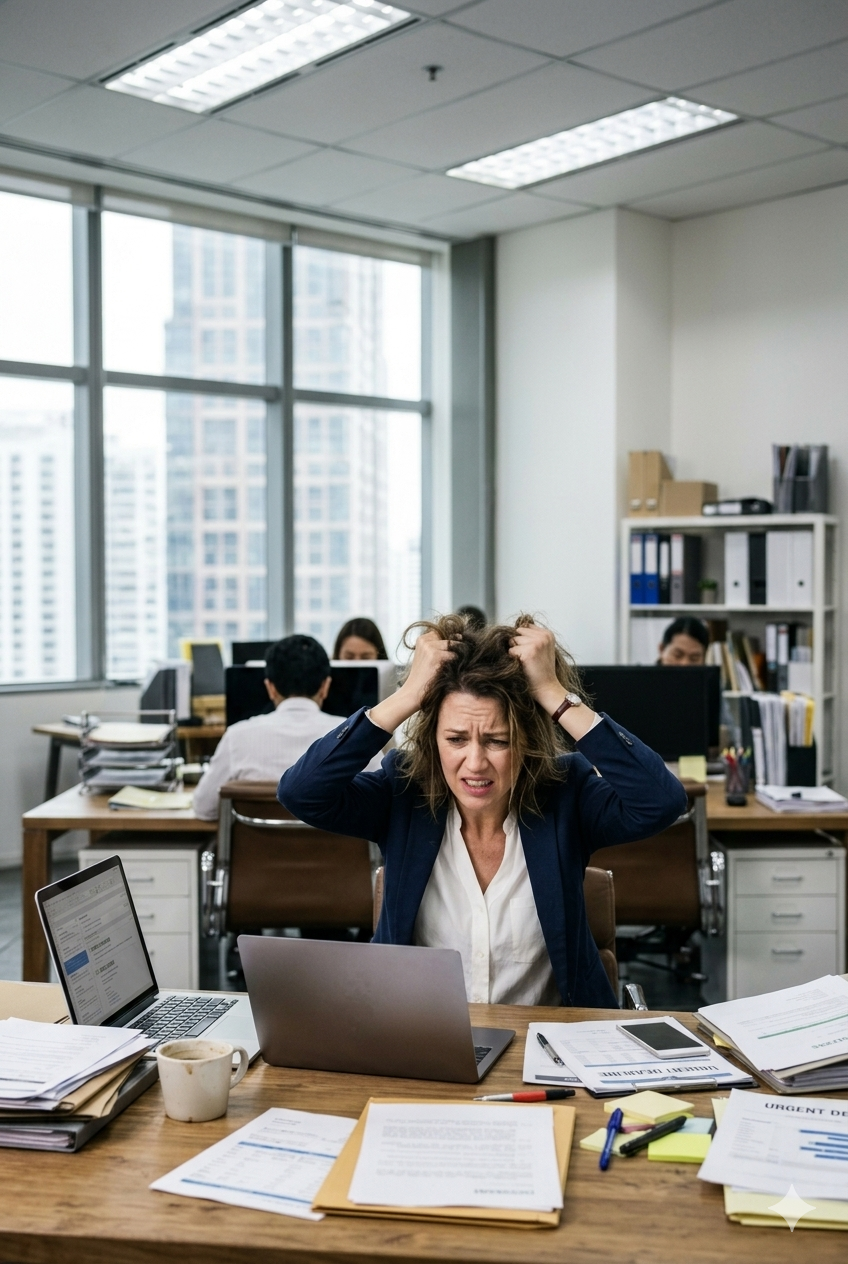 Frustrated business woman pulling her hair out